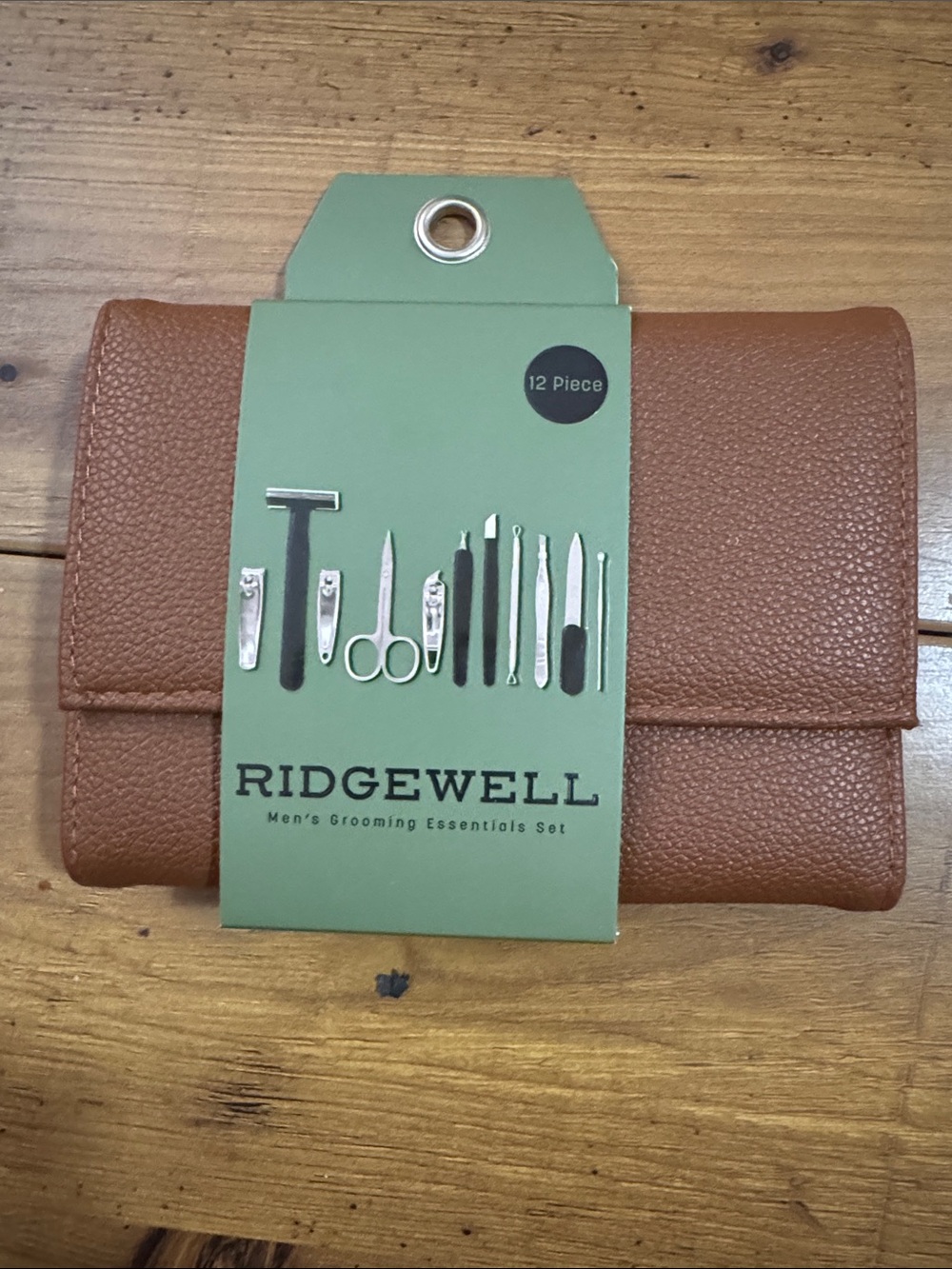 NWT Ridgewell 12-Piece Men's Manicure/Grooming Kit with Brown Leather Case